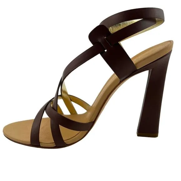 New DSQUARED2 Women US 8 Brown Shoes Leather Heels Ankle Strap Pump Sandals