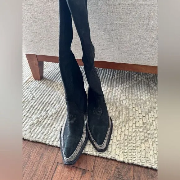NEW FREE PEOPLE Sz 40 STERLING WESTERN TALL BOOTS ON BLACK