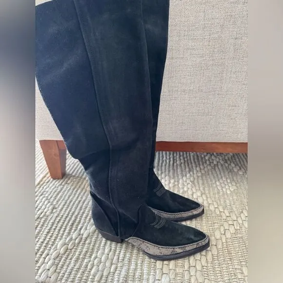 NEW FREE PEOPLE Sz 40 STERLING WESTERN TALL BOOTS ON BLACK