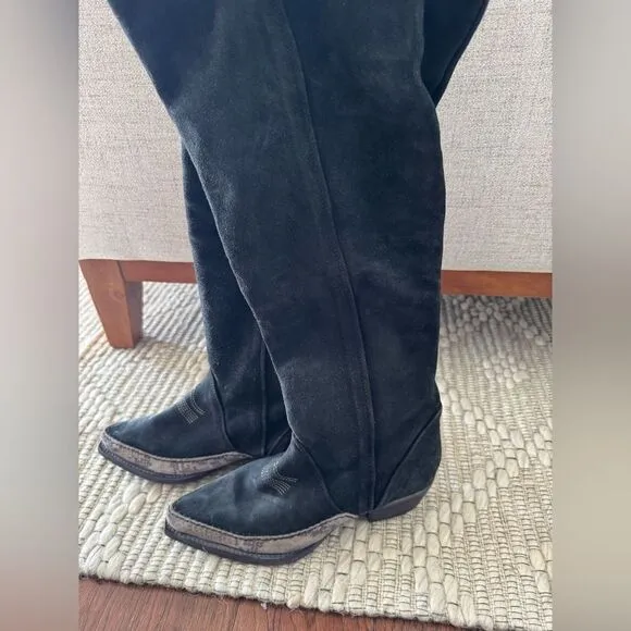 NEW FREE PEOPLE Sz 40 STERLING WESTERN TALL BOOTS ON BLACK