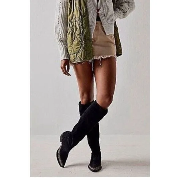 NEW FREE PEOPLE Sz 40 STERLING WESTERN TALL BOOTS ON BLACK