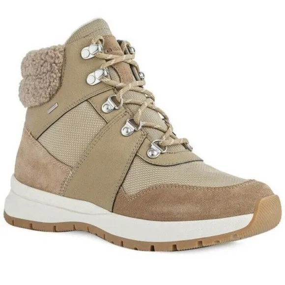 NEW Geox Braies Suede-trim Boots Shoe Size 10 Women's Natural
