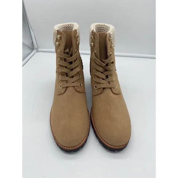 New Jack Rogers Harper Suede Lace Up‎ Hiker Knit Block Heel Boots Wheat Size 11M