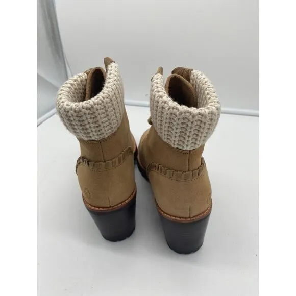New Jack Rogers Harper Suede Lace Up‎ Hiker Knit Block Heel Boots Wheat Size 11M