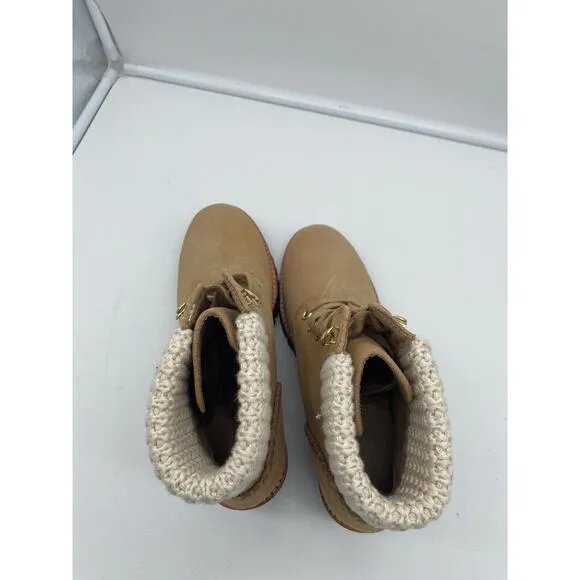 New Jack Rogers Harper Suede Lace Up‎ Hiker Knit Block Heel Boots Wheat Size 11M