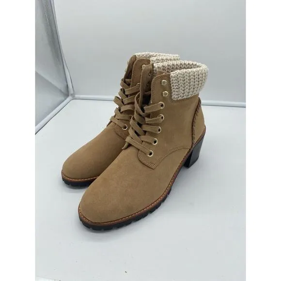 New Jack Rogers Harper Suede Lace Up‎ Hiker Knit Block Heel Boots Wheat Size 11M