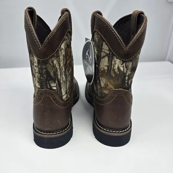 New Justin Boots Youth Western Camo Boots Size 5D Brown Leather 4619JR Real Tree