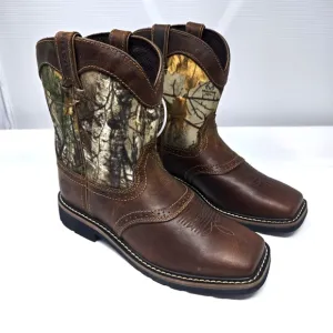 New Justin Boots Youth Western Camo Boots Size 5D Brown Leather 4619JR Real Tree