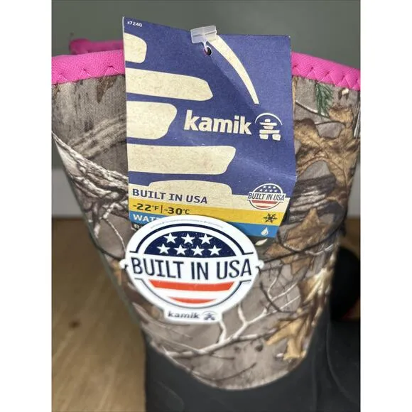 *NEW* KAMIK Girls Sz 1 Boots Bluster 2 Kids Youth Pink Camo Waterproof Insulated