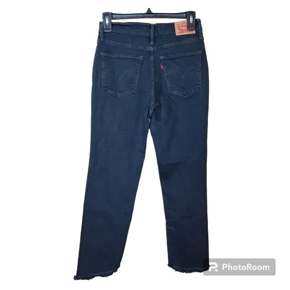 NEW Levi's 724 Size 26 Black High-Rise Straight-Leg Ankle Jeans Distressed Hems
