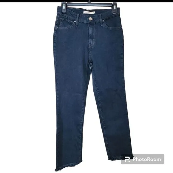 NEW Levi's 724 Size 26 Black High-Rise Straight-Leg Ankle Jeans Distressed Hems