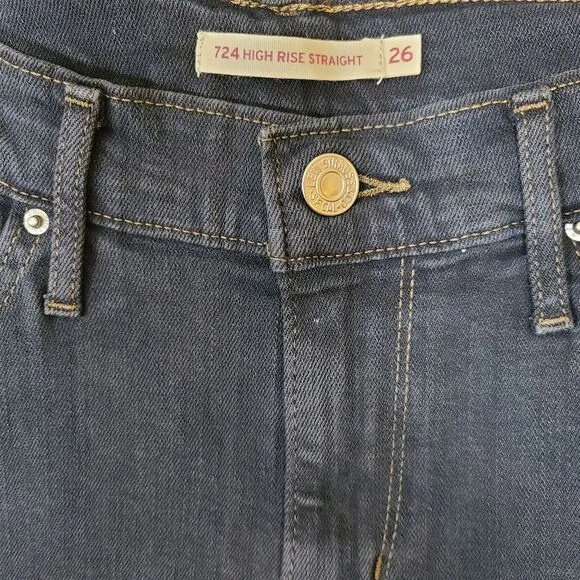 NEW Levi's 724 Size 26 Black High-Rise Straight-Leg Ankle Jeans Distressed Hems