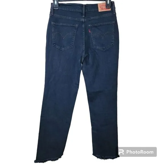 NEW Levi's 724 Size 26 Black High-Rise Straight-Leg Ankle Jeans Distressed Hems