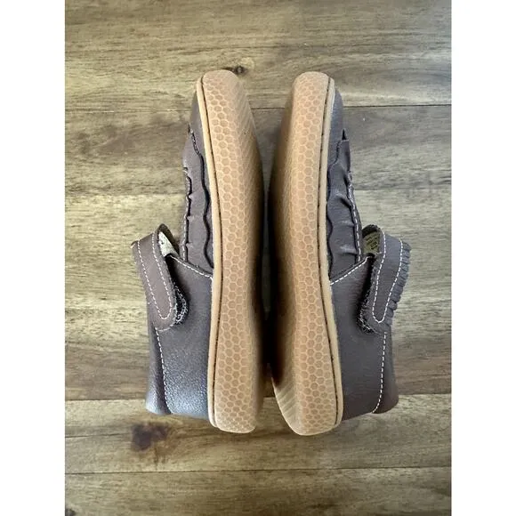 NEW Livie &amp; Luca Mocha Brown Leather Ruche Classic Mary Jane Shoes Velcro 9