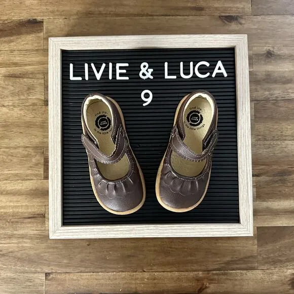 NEW Livie &amp; Luca Mocha Brown Leather Ruche Classic Mary Jane Shoes Velcro 9
