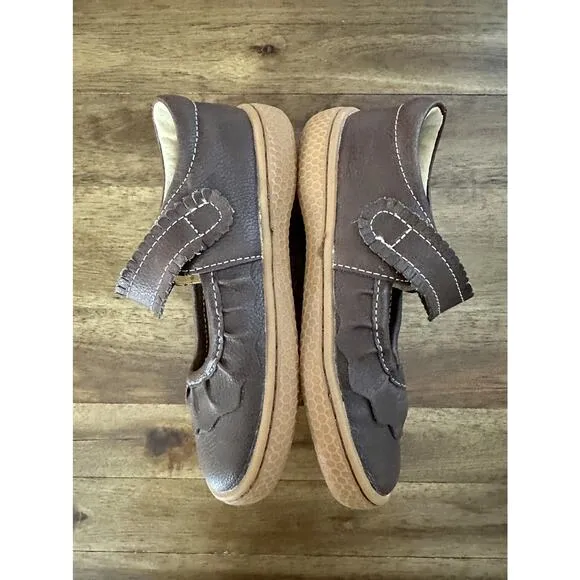 NEW Livie &amp; Luca Mocha Brown Leather Ruche Classic Mary Jane Shoes Velcro 9