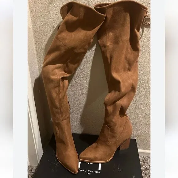 New Marc Fisher LTD soft high brown  suede like coastal cowgirl Heeled boots 6.5