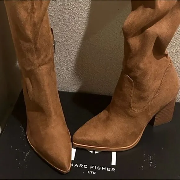 New Marc Fisher LTD soft high brown  suede like coastal cowgirl Heeled boots 6.5