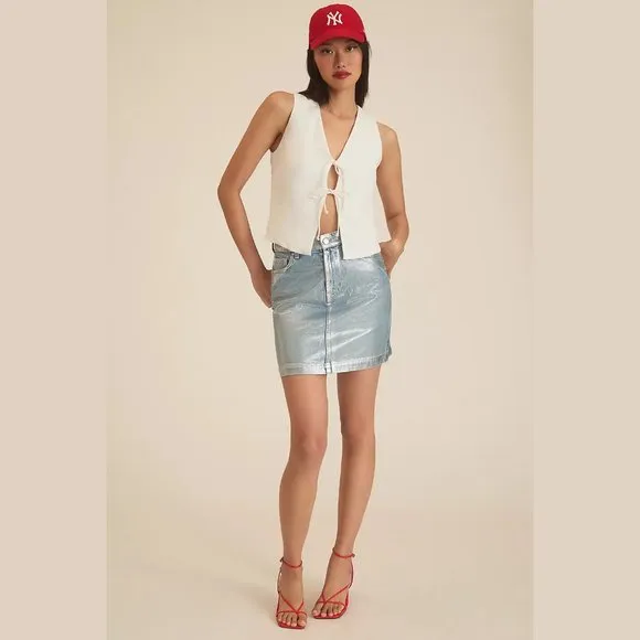 NEW Pilcro Sizes 2, 8, 14 Women's Coated Denim Mini Skirt - Denim Light