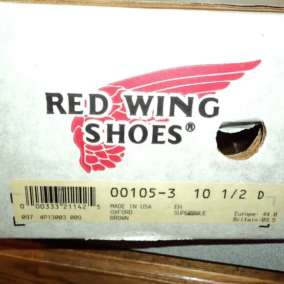 New Red Wing Men's 10 1/2 D Shoes Oxford Brown Leather Lace Up USA