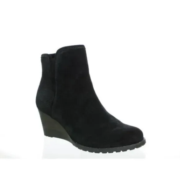 NEW Rockport Hollis V Cut Booties Suede Leather Ankle Boots Black 9 Wide