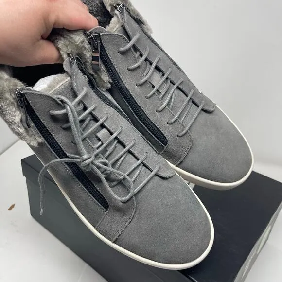 New RUSSELL PARK Oliver Faux Fur-Trim Suede Sneakers in Grey size 11