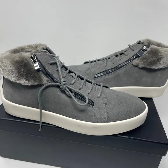 New RUSSELL PARK Oliver Faux Fur-Trim Suede Sneakers in Grey size 11