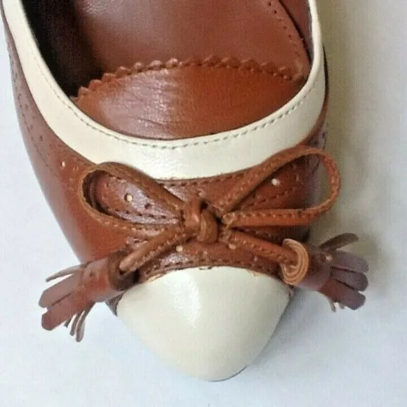 new Size 8.5 Narrow COGNAC &amp; CREAM Ralph Lauren KALIDA Spectator Slingback Shoes
