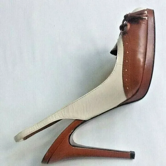 new Size 8.5 Narrow COGNAC &amp; CREAM Ralph Lauren KALIDA Spectator Slingback Shoes