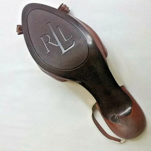 new Size 8.5 Narrow COGNAC &amp; CREAM Ralph Lauren KALIDA Spectator Slingback Shoes