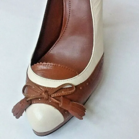 new Size 8.5 Narrow COGNAC &amp; CREAM Ralph Lauren KALIDA Spectator Slingback Shoes