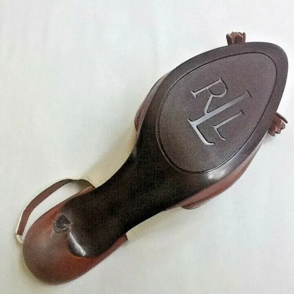new Size 8.5 Narrow COGNAC &amp; CREAM Ralph Lauren KALIDA Spectator Slingback Shoes