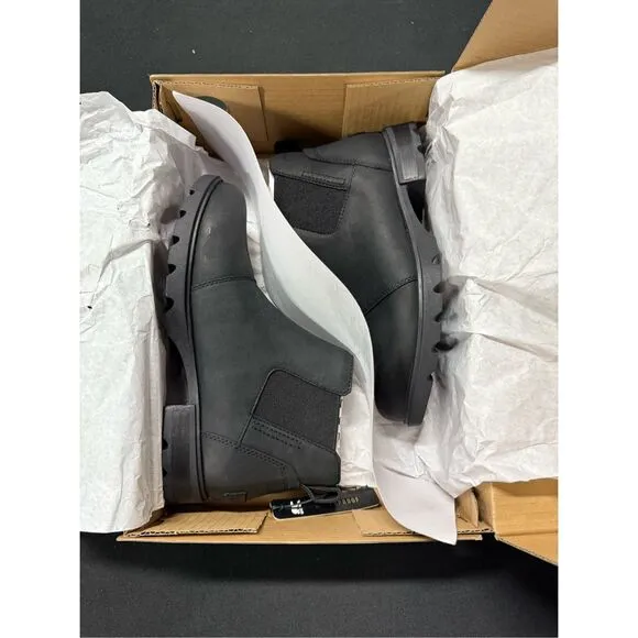 New Sorel Emilie III Chelsea Waterproof Black Leather Boots 6.5