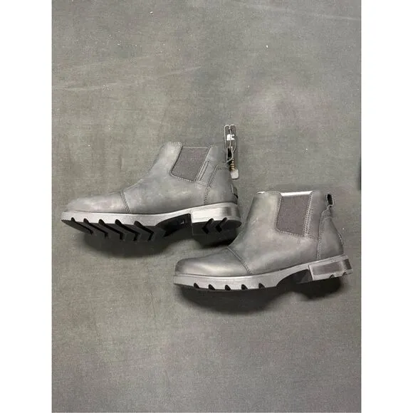 New Sorel Emilie III Chelsea Waterproof Black Leather Boots 6.5