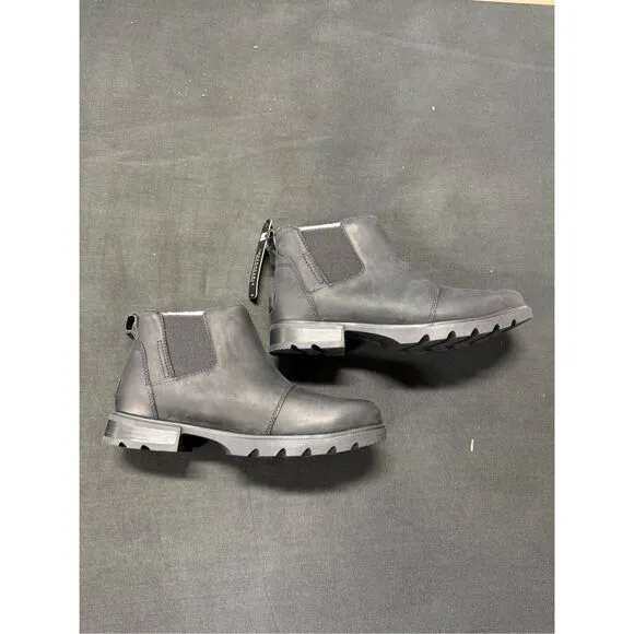 New Sorel Emilie III Chelsea Waterproof Black Leather Boots 6.5
