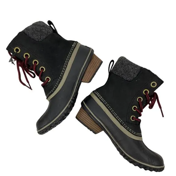 NEW Sorel Slimpack II Waterproof Leather Ankle Boots Black Size 6