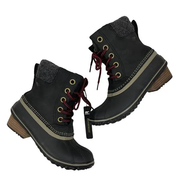 NEW Sorel Slimpack II Waterproof Leather Ankle Boots Black Size 6
