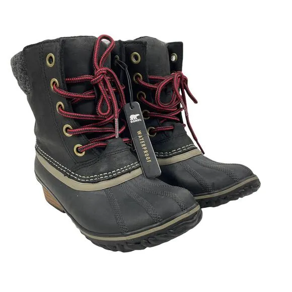 NEW Sorel Slimpack II Waterproof Leather Ankle Boots Black Size 6