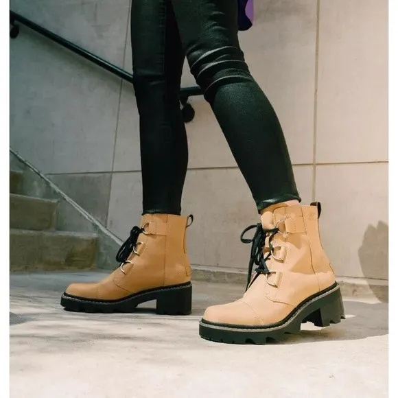 New Sorel WOMEN JOAN NOW LACE BOOTS WATERPROOF LEATHER 8 Tan