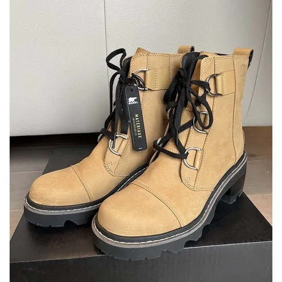 New Sorel WOMEN JOAN NOW LACE BOOTS WATERPROOF LEATHER 8 Tan