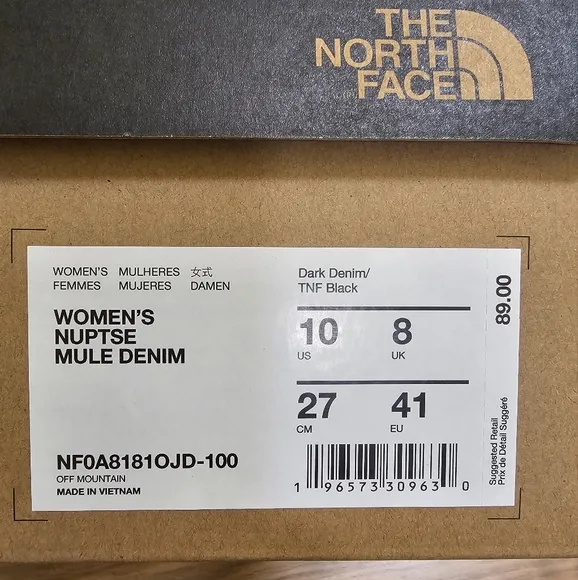 New The North Face Womens Nuptse Mule Denim, US 10