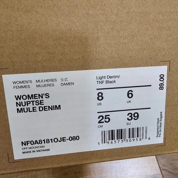 New The North Face Womens Nuptse Mule Denim, US 8