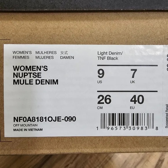New The North Face Womens Nuptse Mule Denim, US 9