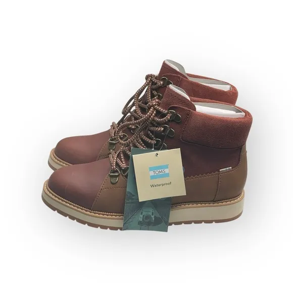 new Toms ☀︎︎ Mesa Waterproof Leather Bootie ☀︎︎ Hiking Boot ☀︎︎ Penny Brown ☀︎