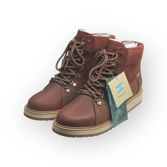 new Toms ☀︎︎ Mesa Waterproof Leather Bootie ☀︎︎ Hiking Boot ☀︎︎ Penny Brown ☀︎