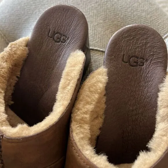 New Ugg Australia Kassi Shearling Cliff Slip On Sz 7 Chocolate Leather Shoes