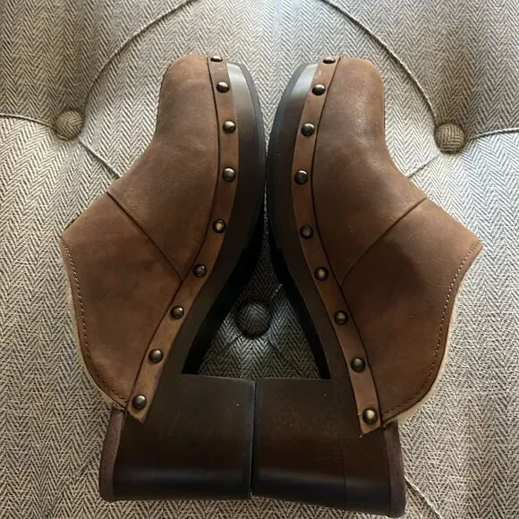 New Ugg Australia Kassi Shearling Cliff Slip On Sz 7 Chocolate Leather Shoes