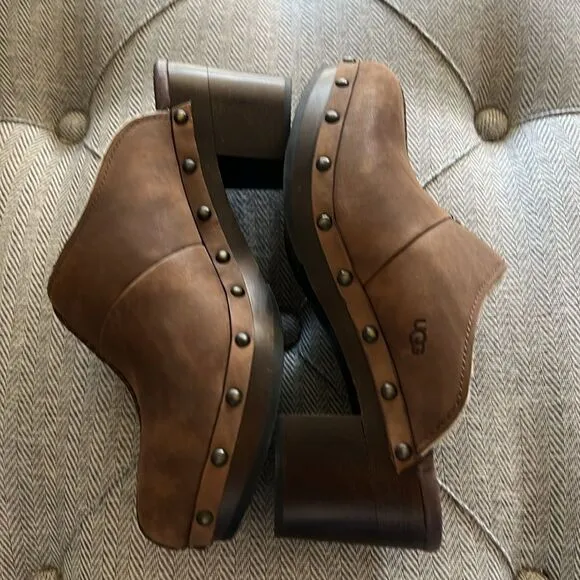 New Ugg Australia Kassi Shearling Cliff Slip On Sz 7 Chocolate Leather Shoes
