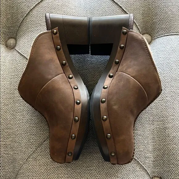 New Ugg Australia Kassi Shearling Cliff Slip On Sz 7 Chocolate Leather Shoes