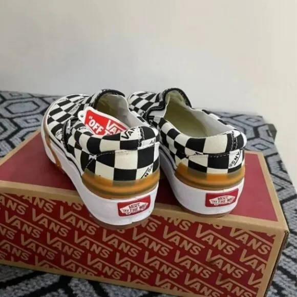 New VANS Era Stacked Checkerboard Slip On Canvas Shoes